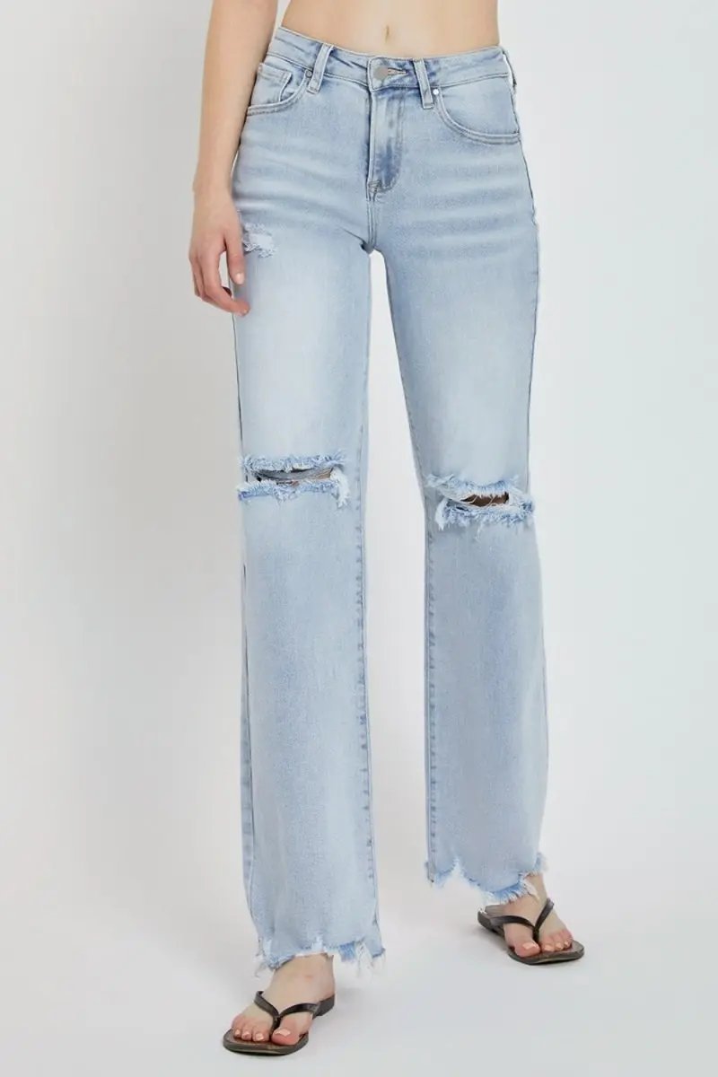 RISEN Full Size High Rise Distressed Wide Leg Jeans for Women - Love Salve